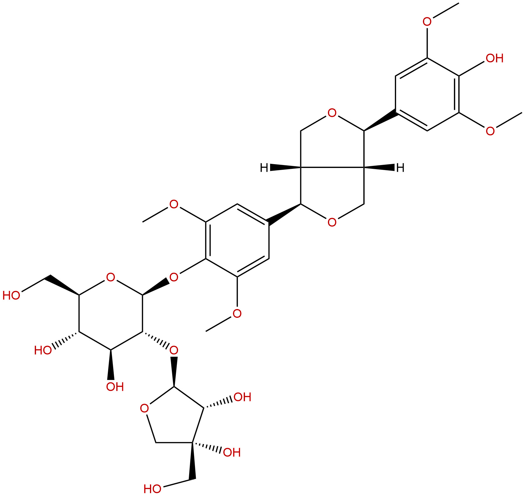 (-)-丁香树脂酚-4-O-β-D-呋喃芹糖基-(1→2)-β-D-吡喃葡萄糖苷