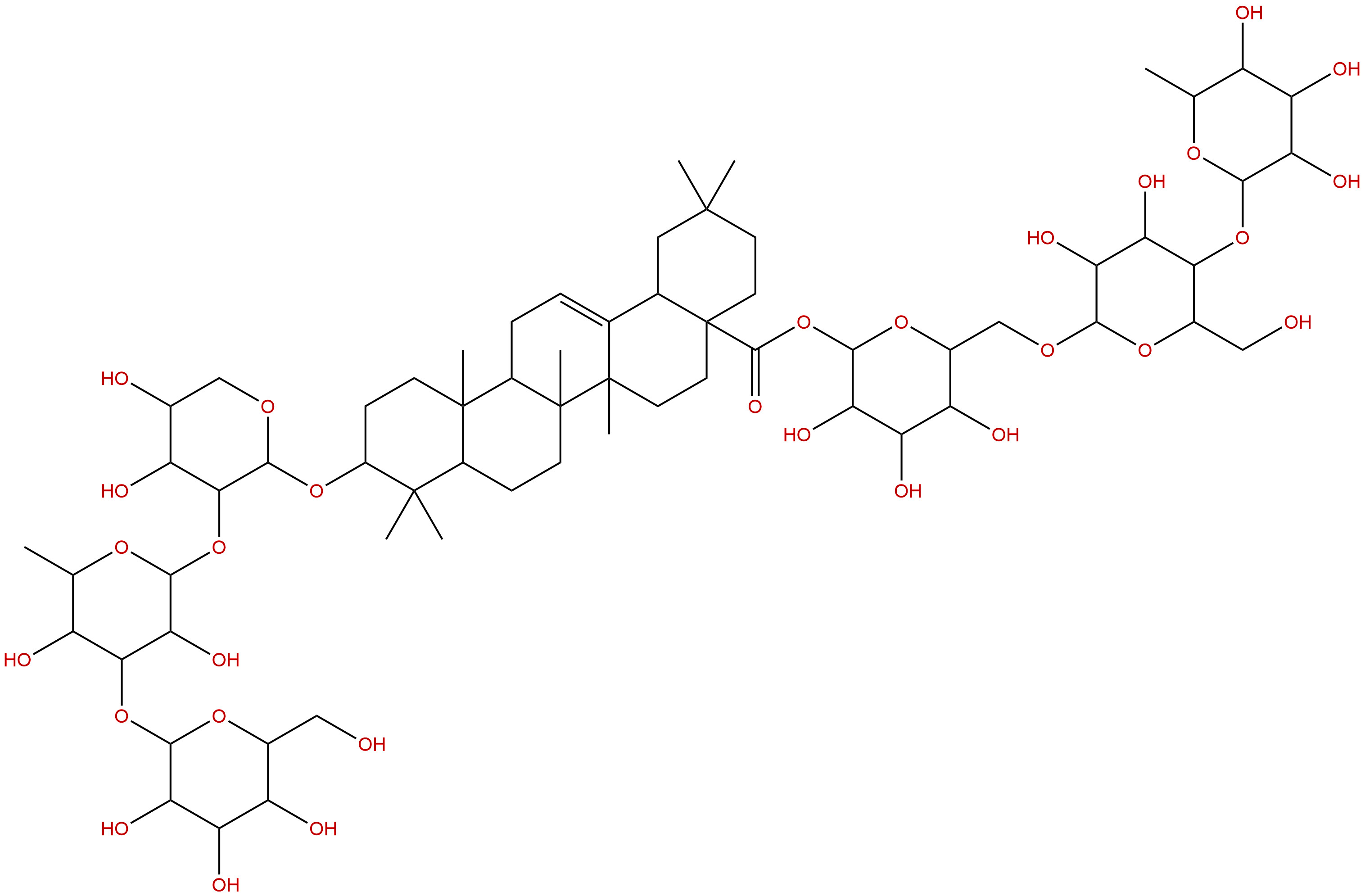 3-O-β-D-葡萄糖( 1→3)-  -L-鼠李糖(1→2)- -L-阿拉伯糖 齐墩果酸– 28-O-鼠李糖(1→4)葡萄糖(1→6)葡萄糖苷